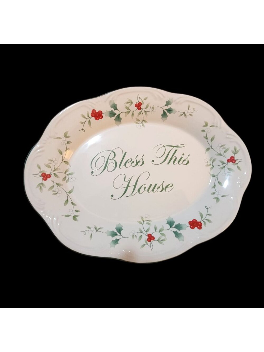 Pfaltzgraff Winterberry "Bless This House" Holiday Stoneware Serving Platter